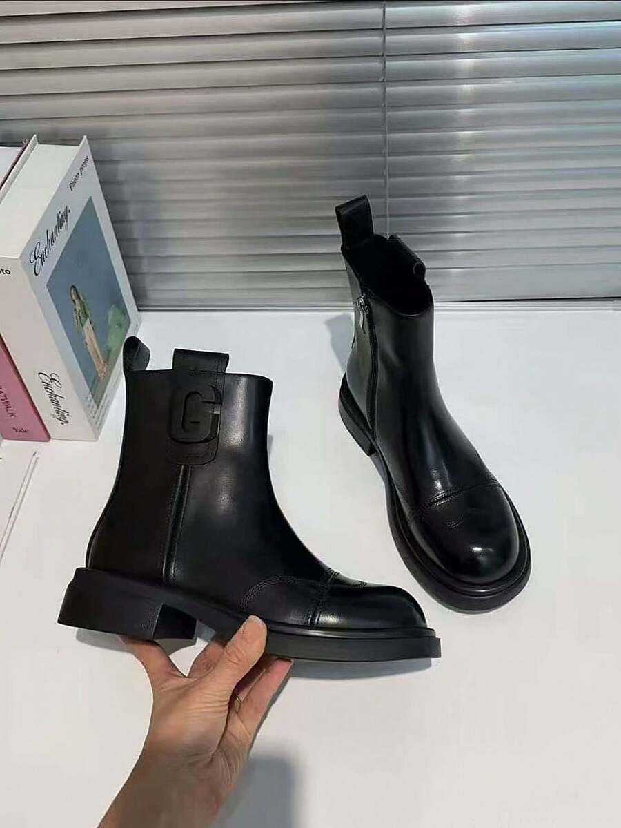 Botines de tobillo Chelsea para mujer, tacón bajo, estilo británico retro, con cremallera, para otoño/invierno