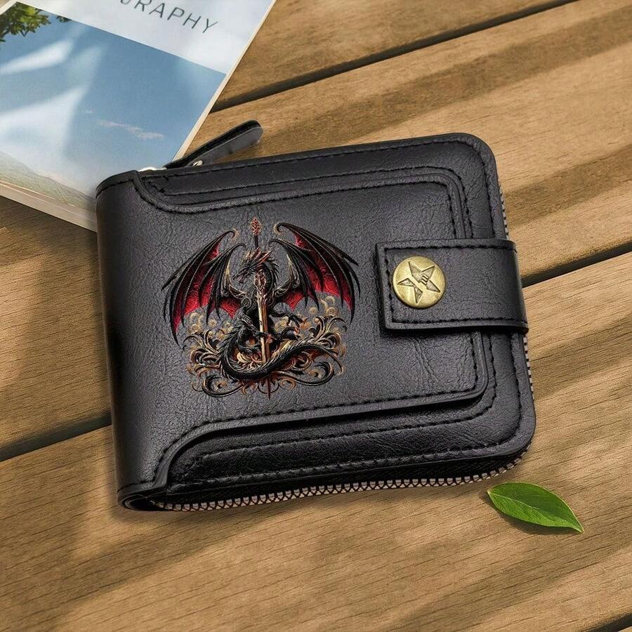Large Capacity Heavy-Duty Dragon King Zipper Wallet - Black Business Cash & Card Holder With Golden-Tone Zippers, ID/Driver's License Pocket, Multi-Slot Organizer For Men & Women, Ideal Christmas/Halloween/Thanksgiving Gift (Men's - Multicolor - View 1
