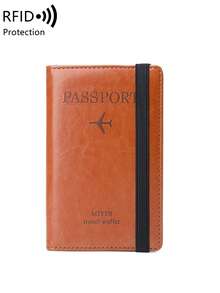 Simple Fashion Oil-Waxed Leather Letter Pattern RFID Blocking Passport Holder Multifunction Portable Travel Wallet Passport Clip Ticket Clip Bank Card Bag Zippered Pocket For Men And Women For Travel Flight Go Abroad For Business, Vacation Accessories For Holiday Season - Multicolor - View 15