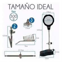 Lupa con luz LED y pinza base para soldador para reparar aparatos electrónicos - Negro - Ver 6