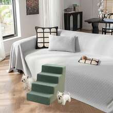 1pc Plush Warm Pet Stair Ramp, Elderly/Small Dog Assistance Ladder, Protect Every Step, Easy Up And Down, Love Lasts Longer. Sofa Bed Dog Steps, Washable Sponge Pet Stairs For Sofa, Bed, Teddy, Small, Elderly Cats And Dogs - Dark Green - View 9