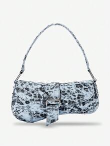 天蓝色动物纹腋下包，豹纹铆钉机车风单肩包，女士休闲腋下手提包，Y2K Hobo包，新月包，街头风，节日礼物，适合少女，可用于派对、日常和工作场合。豹纹铆钉包，春夏新品，节日礼物 - 淺藍色 - 查看 1