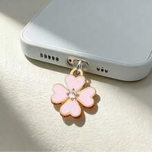 Nút bịt cổng điện thoại hình cỏ ba lá may mắn thời trang NYC, chất liệu kép hợp kim + PVC, bảo vệ cổng điện thoại đa năng, quà tặng cho mẹ, gia đình, bạn bè, trẻ em, sinh nhật, ngày lễ, phụ kiện điện thoại, bùa may mắn - Hồng - Xem 8