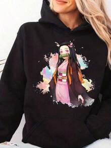 Męska odzież 2025 Jesienna modna bluza z kapturem z japońskim anime Demon Graphic Slayer T-shirt z kapturem dla kobiet Kimetsu No Yaiba Nezuko z kapturem Tanjirou, bluza z kapturem - wygodna, swobodna bluza z przyciągającym wzrok wzorem, bluza z kapturem na jesień i zimę, z praktyczną kieszenią, luźna i wygodna bluza na jesień i zimę, luźny krój, odpowiednia na codzienne spotkania - Czarne - Zobacz 7