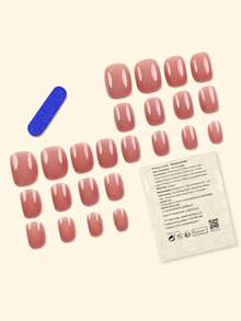 24片装法式短指甲，Y2K粉色方形时尚闪粉简约可重复使用亚克力美甲，附赠24片果冻贴片和迷你指甲锉 - 西瓜粉 - 查看 3