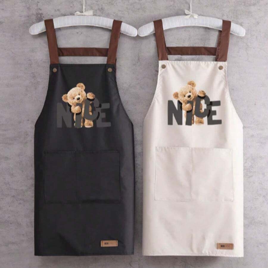 1pc Bear Design Waterproof Apron, Suitable For Cooking, Cleaning, Kitchen, Catering Work, Stain Resistant - Multicolor - View 1