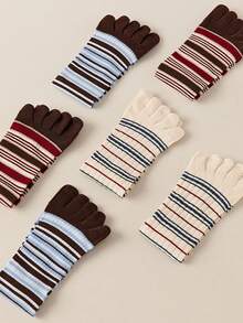 yuluan 1 Pair Women's Cotton Stripe Mid-Calf Socks, Breathable Moisture-Wicking Odor-Resistant Five Finger Socks, Elastic & Seamless, Multi-Color, Suitable For Spring, Summer, Autumn - Multicolor - View 9