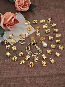 35件套女孩编织发饰组合 - 月亮星星发夹，时尚个性化编织装饰，金属吊坠，Y2K朋克派对礼物，适合女孩，音乐节，派对，节日庆典