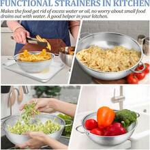 3pcs Stainless Steel Colander Set, Micro-Perforated Metal Strainer With Handle, Suitable For Kitchen Draining, Washing Noodles, Vegetables And Fruits - Double-eared Net Basket - View 8
