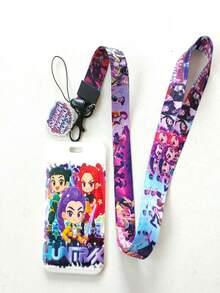 Mattel 1pc K-Pop Cartoon Witch Hunting Girl Group Lanyard + Card Holder, Suitable For Bus, Metro, School, Office, Card Protection, Back To School Essential, Valentine's Day Party Small Gift