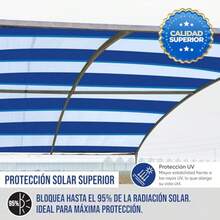 MPQ Mallas Sa Toldo Monofilamento 95-3.7x2m Azul con as - Cintas de Refuerzo y Ojillo - Protección UV Perfecto para Patios Jardín Coceras Exteres Vela-Reente al Sol y al Desgaste - Azulconrayas - Ver 2