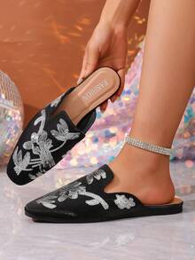 春季平底凉鞋，可爱沙滩系带女式拖鞋，居家、假日、派对、春季 - 黑色 - 查看 5