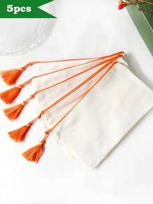 1个/5个（混色）帆布拉链流苏收纳包，旅行化妆包，化妆品收纳包，铅笔盒，DIY收纳袋，DIY礼物，化妆包，洗漱包，浴室用品，大学宿舍旅行必备，多功能化妆品收纳包，可爱手提包钱包收纳包，便携式化妆刷收纳包，带拉链，可存放口红、护肤品、手机、硬币和其他小物件，适合居家、旅行、海滩、泳池派对、度假和上学等场合。