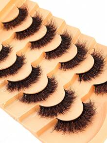 HBZGTLAD 7 Pairs Natural & Fluffy False Eyelashes, Thick & Wispy Cat Eye Lashes, Densely Packed Faux Mink 3D Fluffy Russian Lashes, Reusable For Daily Wear & Practice - Natural Lashes - View 6