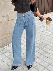 Women's Square Pocket Simple Fashionable Comfortable Jeans - Light Wash - View 5