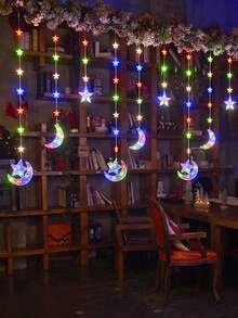 1pc 2.1m 72 LED Star & Moon String Lights, Battery Powered, Twinkle Lights, Home Decor LED Fairy Lights, Suitable For Room Wall, Bedroom, Wedding Party, Outdoor Garden Tree Decoration - 彩色 - 查看 3