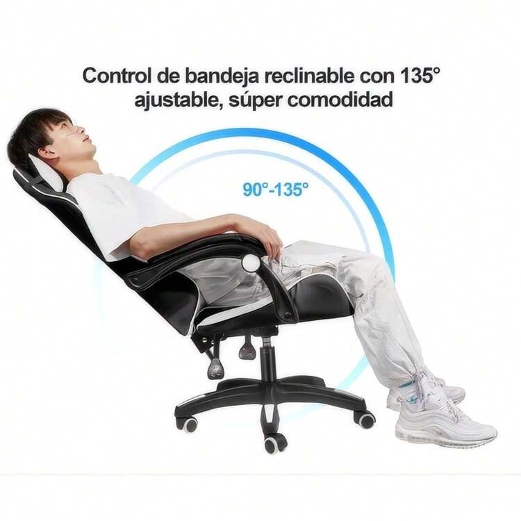 Silla de Computadora para Dormitorio, Diseño Ergonómico, Resistente y Ligera, Color Negro y Blanco, Ideal para Regalos y Uso Personal - Blanco y Negro - Añade 6