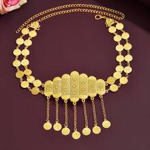 1pc Gold-Plated Body Chain, Arabic Style Luxury Bridal Jewelry, Wedding Dress Shoulder Strap Accessory
