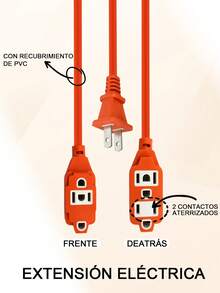 1 Pieza Cable de extensión para uso al aire libre, resistente y durable, compacto,Extensión Eléctrica de 3M/5M/7M/15M/20M/25M, Metros Para Hogar Oficina Uso Interior 3 Regleta, Extensión uso rudo, extensión uso domestico, Multicontacto, Enchufe eléctrico. - Naranja - Ver 4