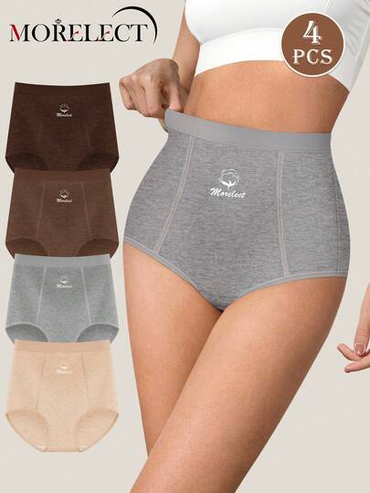 Morelect 4 piezas de ropa interior de mujer de cintura media/alta, estilo sencillo, transpirable y amigable con la piel