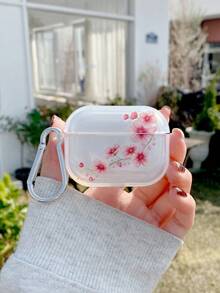 Spring Aesthetic Cherry Blossom Pattern Thick Shockproof Transparent Earphone Case - Comes With Silver Hanging Hook, Compatible With AirPods Case, Headphones, Pro 3 Case, Pro (2nd Generation), 3, Pro, 4 Case Cover - Clear - View 10
