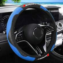 1pc Premium Leather Carbon Fiber Texture Sports Letter Universal Car Steering Wheel Cover - Red Label Sports - View 5
