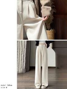 [Women's Winter Bottoms] Brushed Knit Pants, Autumn Knit Pants, Winter Straight Leg Slacks, Office Casual, Excellent Windproof And Heat Retention, Self-Heating - [歐棉絨加絨]米白色 - 查看 9