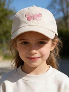 儿童蝴蝶刺绣棒球帽，时尚百搭遮阳帽，春夏款，1顶 - 1PC - 查看 2
