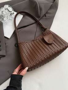 韩版腋下包套装，复古编织图案单肩包和休闲手提包，2件套 - 彩色 - 查看 16