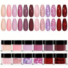 10克/盒 Y2K 丙烯酸浸粉指甲油，纯闪粉浸粉指甲油，适合家用美甲沙龙浸粉美甲设计，速干浸粉 - 彩色 - 查看 2