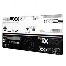 1 件未来主义数字符号鼠标垫，赛博几何黑白时尚桌面垫，大型防滑办公及游戏键盘垫 - 長方形 - 查看 5