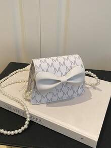 1pc Young Girl Casual Fashion Bow Quilted Pearl Chain Crossbody Bag, Suitable For Daily Use - 5011# - View 12