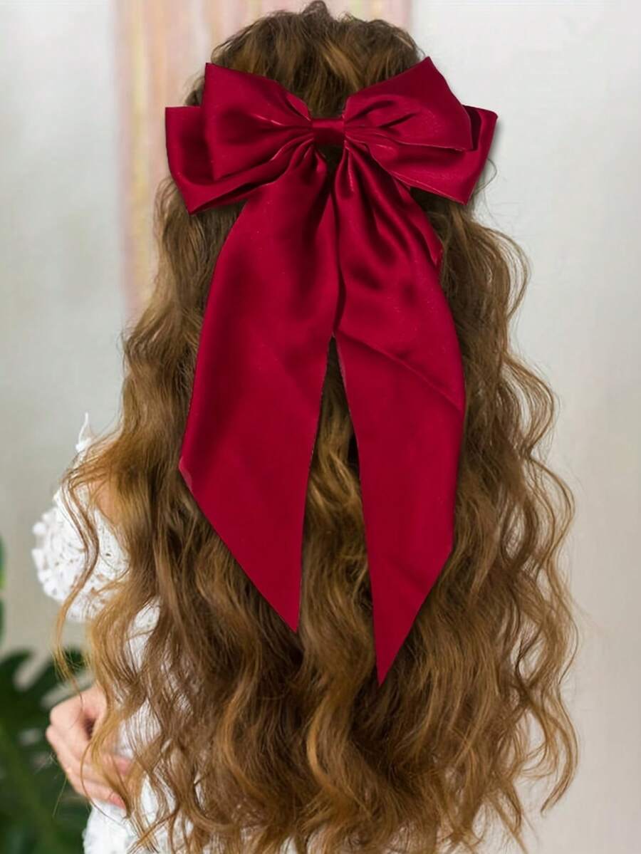 1 chiếc kẹp tóc nơ satin đỏ dài cỡ lớn cho bé gái, phụ kiện tóc thời trang đa năng thanh lịch phù hợp với trang phục hàng ngày, phụ kiện tóc ngày Valentine cho bé gái, kẹp tóc càng cua, kẹp tóc cài đầu, đồ dùng học tập, đại học, nơ, dễ thương, quyến rũ năm mới. - Màu Đỏ Sâu - Xem 1