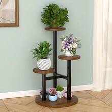 4-Tier Metal & Wood Plant Stand, Minimalist Solid Color Corner Multi-Layer Indoor/Outdoor Flower Pot Rack, Suitable For Balcony, Garden, Patio - Multicolor - View 7