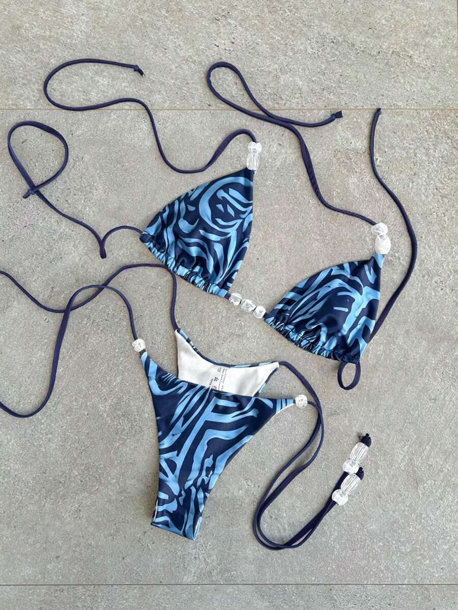Bikinx Bộ bikini gợi cảm bất đối xứng in họa tiết dành cho nữ, thích hợp cho kỳ nghỉ hè 2025 (họa tiết ngẫu nhiên), đi biển. - Nhiều màu - Xem 1