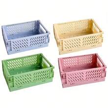 2pcs Foldable Storage Bins, Heavy Duty Stackable Organizer Baskets, Space Saving For Closet, Bookshelf, Home Office, Bathroom, Multi-Purpose Plastic Containers, Available In Pink, Gray, White - Multicolor - View 4