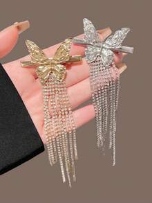 Shiny Butterfly Metallic Tassel Barrette, Korean Minimalist Style Bangs Clip Side Hair Clip Accessories - Multicolor - View 5