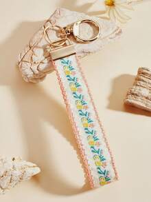 1pc Zinc Alloy Keychain, Keychain, Bag Charm, Double-Layer Ribbon Keychain, Woven Strap Keychain, Keychain Accessory, Wrist Keychain, Printed Webbing Keychain, Women's Car Keychain, Women's Bag Pendant Keychain, Universal Keychain, Women's Fashion Keychain (Slight Color Difference May Occur Due To Different Shooting Angles And Lighting, Actual Item Prevails.) - Baby Pink - View 4