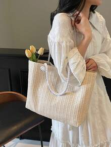 大容量草编手提包，女士新款夏季多功能单肩包，适合海滩、度假、通勤等场合。 - 彩色 - 查看 9