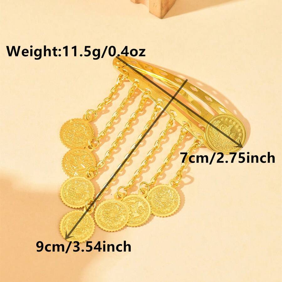 1件复古金币流苏链发夹,中东/灵感个性化设计刘海夹发饰,婚礼发饰,夏季,海滩,优雅,派对 - FJ006300 - 查看 1