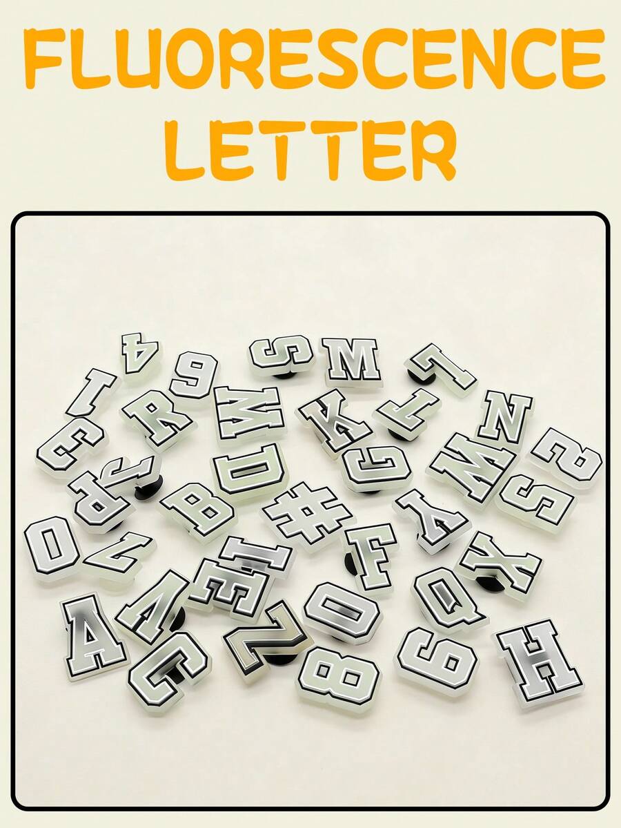 26/37 件装夜光字母系列鞋饰，适用于拖鞋和凉鞋，PVC 鞋饰配件，男女通用，圣诞节、生日、派对礼物 - Fluorescence - 查看 1