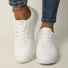 Color-Blocked Sneakers - Color-Blocked Casual Sneakers - Lace-Up, Lightweight, Soft Sole - Suitable For Walking, Skateboarding, And Everyday Wear - Women's - Comfortable, Stylish, And Versatile - Effortlessly Achieve Both Style And Comfort. - 白色 - 查看 2