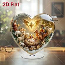 2D旋转亚克力耶稣诞生场景摆件 - 圣母玛利亚和圣婴耶稣在马槽中，2D旋转装饰，适合户外展示、桌面宗教装饰，经久耐用，适用于家庭或教堂，情人节、狂欢节、斋月、复活节、婚礼礼物，无需用电 - 彩色 - 查看 4