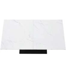 140 X 75.5 Cm Dining Table, (1 Backrest), Modern Kitchen Table, Rectangular Dining Table With Metal Frame, Modern Marble Kitchen Table With Adjustable Ottoman, For Dining Room, Living Room, White/Black - White - View 6