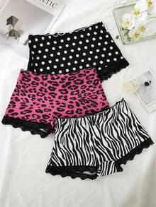 Bộ 3 quần lót nữ phong cách Y2K cổ điển họa tiết da báo, ngựa vằn, chấm bi, lãng mạn và thoải mái. - Nhiều màu - Xem 2