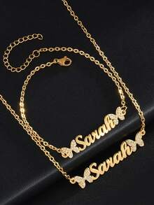 18K Gold Personalized Pearl Name Necklace, Suitable For Mothers, Bridesmaids, Wedding Gifts, Women Gifts, Freshwater Pearl Necklace - Full Diamond Bracelet Style 4 - View 2