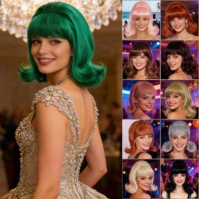 复古波浪翻翘蜂窝头假发，复古爵士风短卷发平刘海假发，耐热合成纤维，无胶舒适贴合玫瑰网帽，摇滚波波头造型，自然逼真，新手友好，多色百搭，适合角色扮演、节日、圣诞节、派对、动漫展、婚礼、约会及日常佩戴，优雅的服装配饰及生日礼物