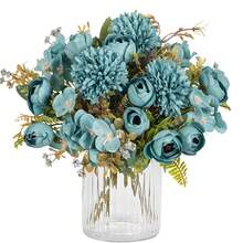 1pc Artificial Rose, Chrysanthemum & Mixed Flower Bouquet, Bridal Wedding Decor, DIY Wreath Materials, Birthday Party, Home Decor, Vase Filler, Outdoor Garden, Spring Decoration, New Year Gift - Blue - View 8