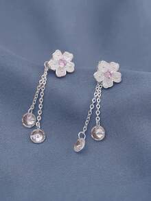 1 Đôi bông tai bạc S925 đính đá Zirconia hình hoa anh đào đơn giản, kiểu dáng thanh lịch, dài, có tua rua, thích hợp cho nữ, kiểu dáng trang sức đi làm hàng ngày. - hoa - Xem 6