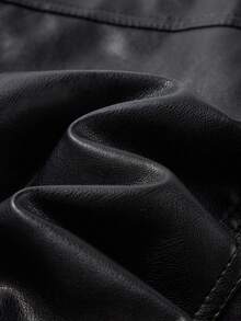 Women's Faux Leather Moto Jacket,Casual Biker Coat For Spring And Fall Black - Black - View 5